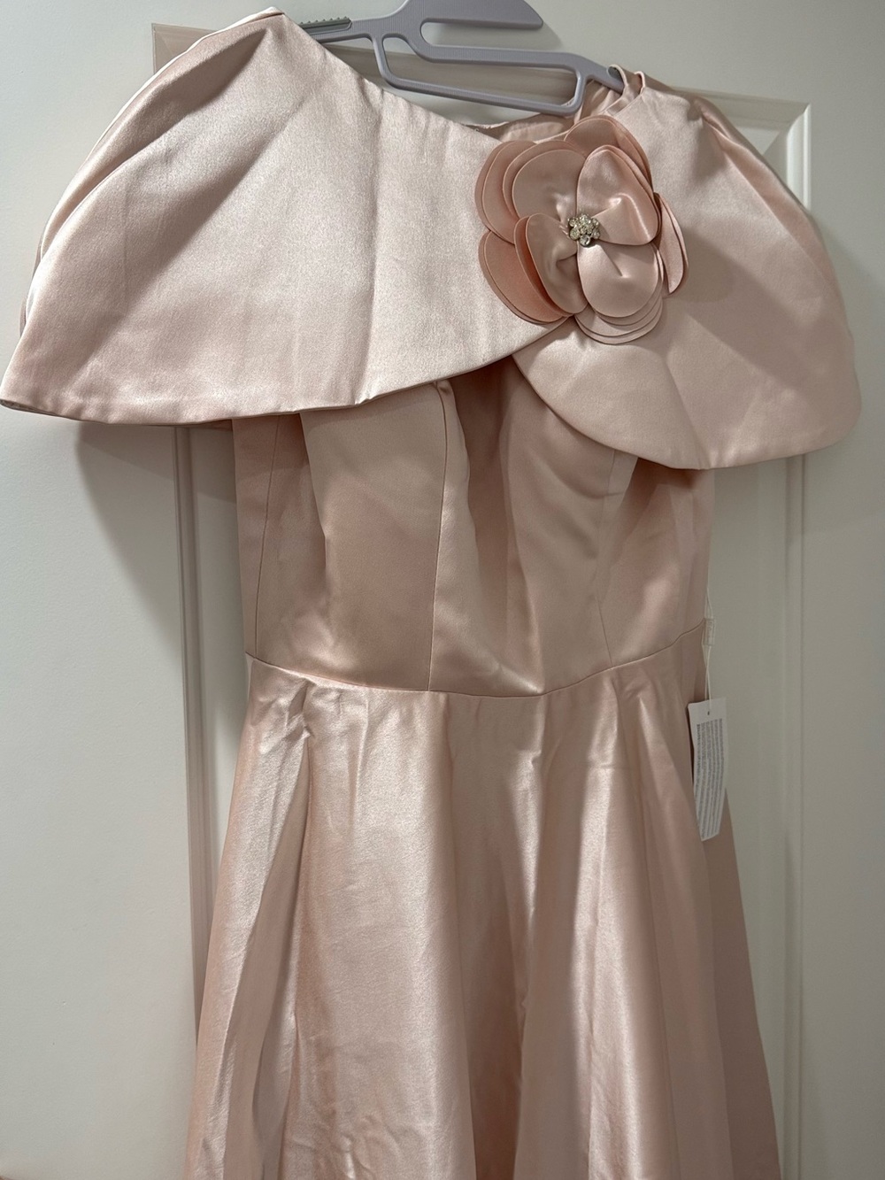Satin Maxi Dress with Floral Capelet in Blush Pink